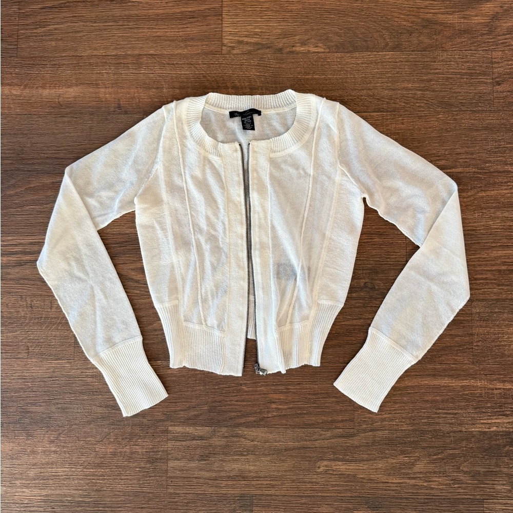 Vintage Kenneth Cole Sheer White Zip-Up Cardigan - XXS - Pre-owned